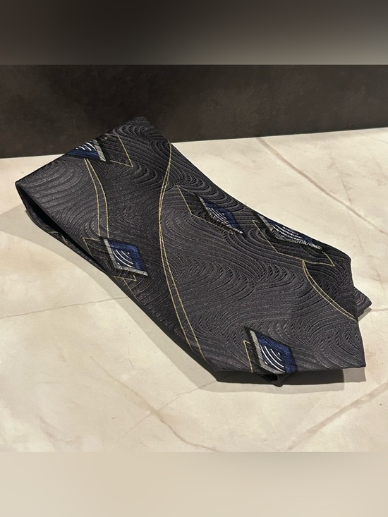 jf j.ferrar Other - jf j.ferrar Italian Gray 60” Silk Tie with Blue and Gold Geometric Accents